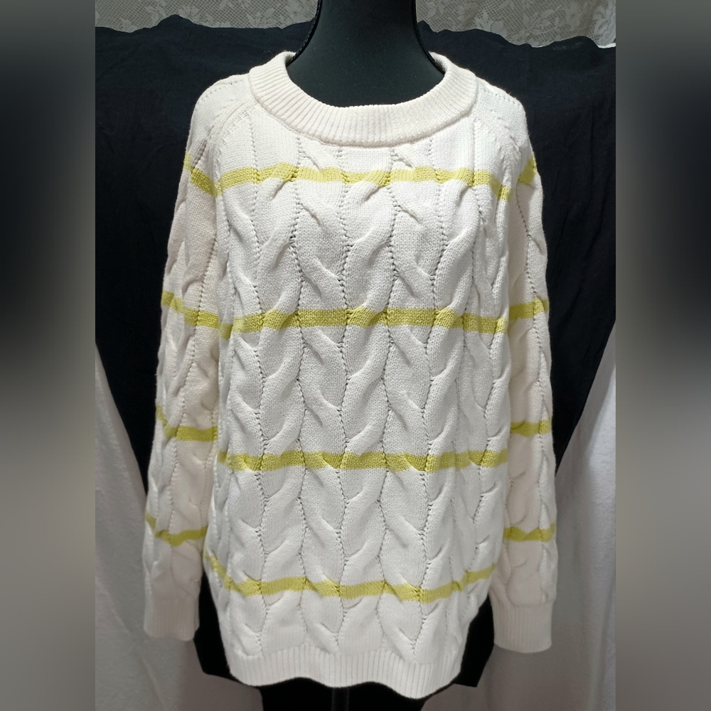 NWT Passenger Comfort Organic Cotton Knitted Sweater Size M in Lime Stripe